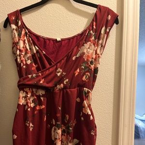 Burgundy floral maternity gown